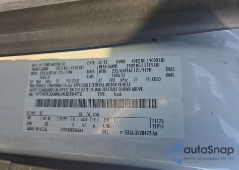 2018 Ford Transit-250 T-250 из США, поврежденный, VIN 1FTKR3XM9JKB56472